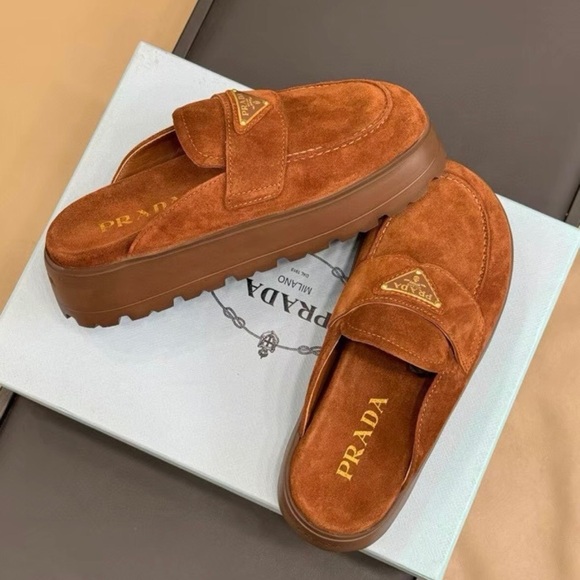 Prada Women's Brown Suede Slip-On Loafers - Picture 5 of 5